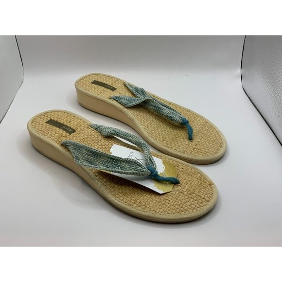J. Crew Blue/Tan Wedge Thong Sandals, Size 8.5 - Picture 1 of 8